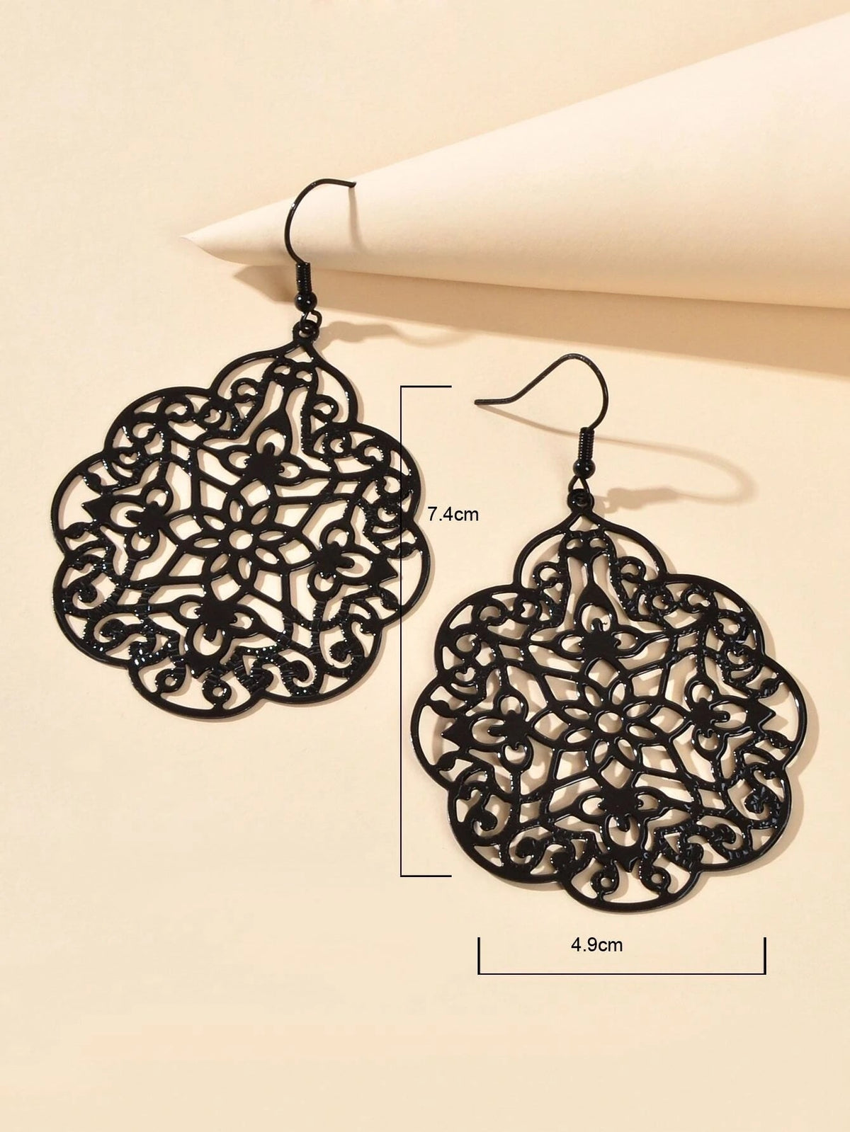 Retro Black Hollow out Geometric Pattern Big Vintage Drop Dangle Party Earrings-2