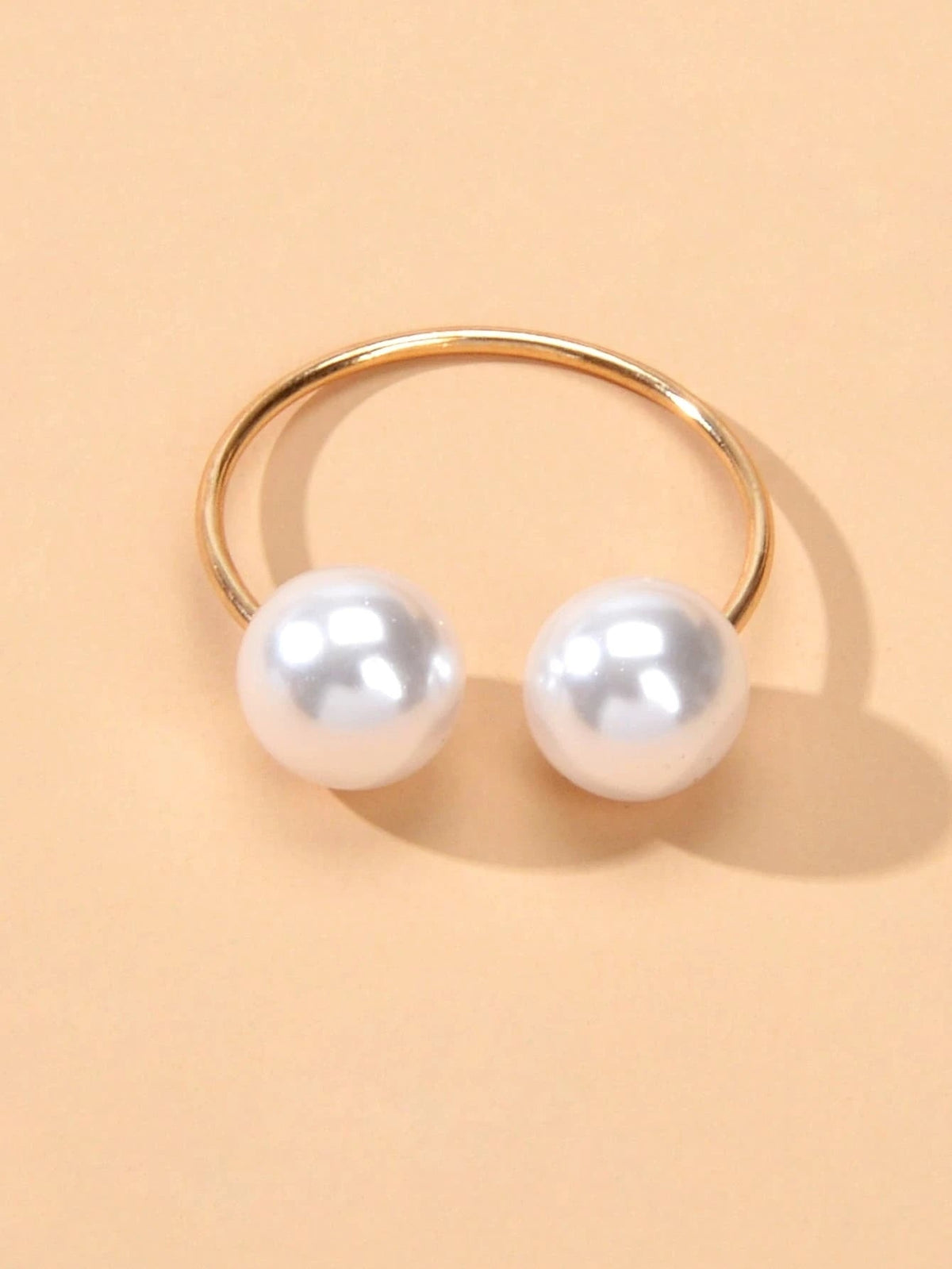 Fashion Gold Metal Big Pearl Open Cuff Finger Ring Weddding Bridal Accessories-2
