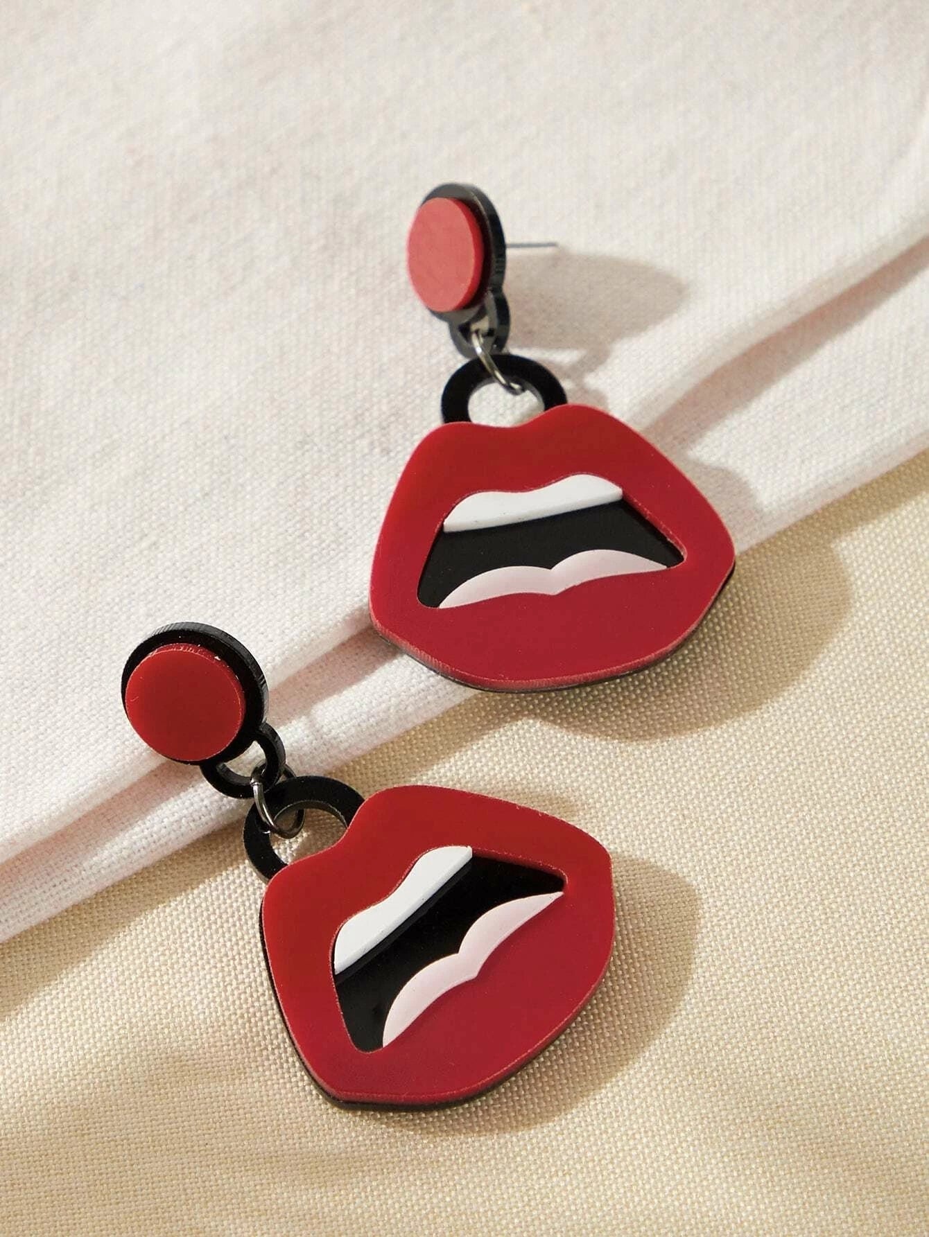 Personality Creative Red Lips Acrylic Statement Dangle Earrings Party Jewellery-2