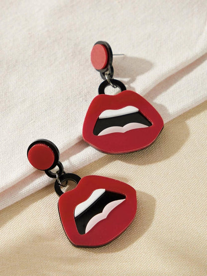 Personality Creative Red Lips Acrylic Statement Dangle Earrings Party Jewellery-2