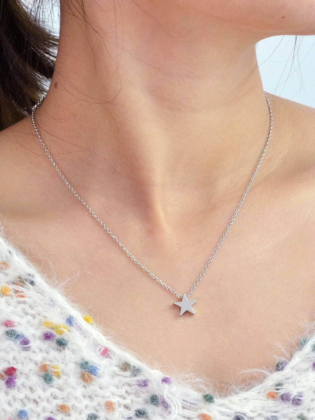 Minimalist Style Silver Chain Star Pendant Necklace Wholesale Price Accessories-0