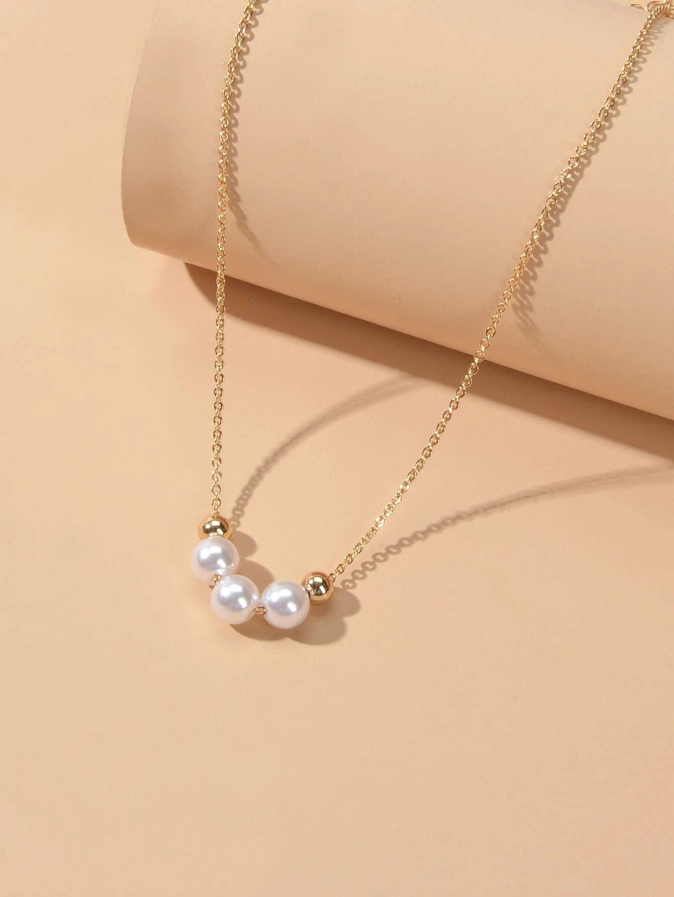 Fashion Jewellery Pearl Decor Gold Chain Necklace Wholesale Price Accessories-2