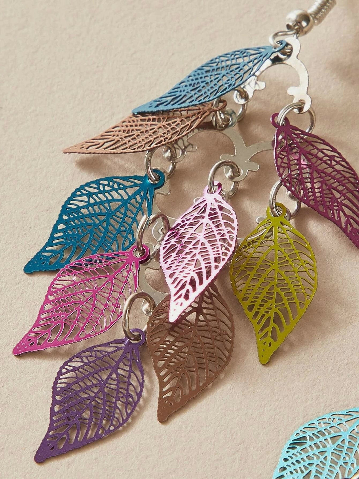 AU Local Bohemian Colorful Hollow Layered Leaf Stacks Hook Drop Dangle Earrings-3