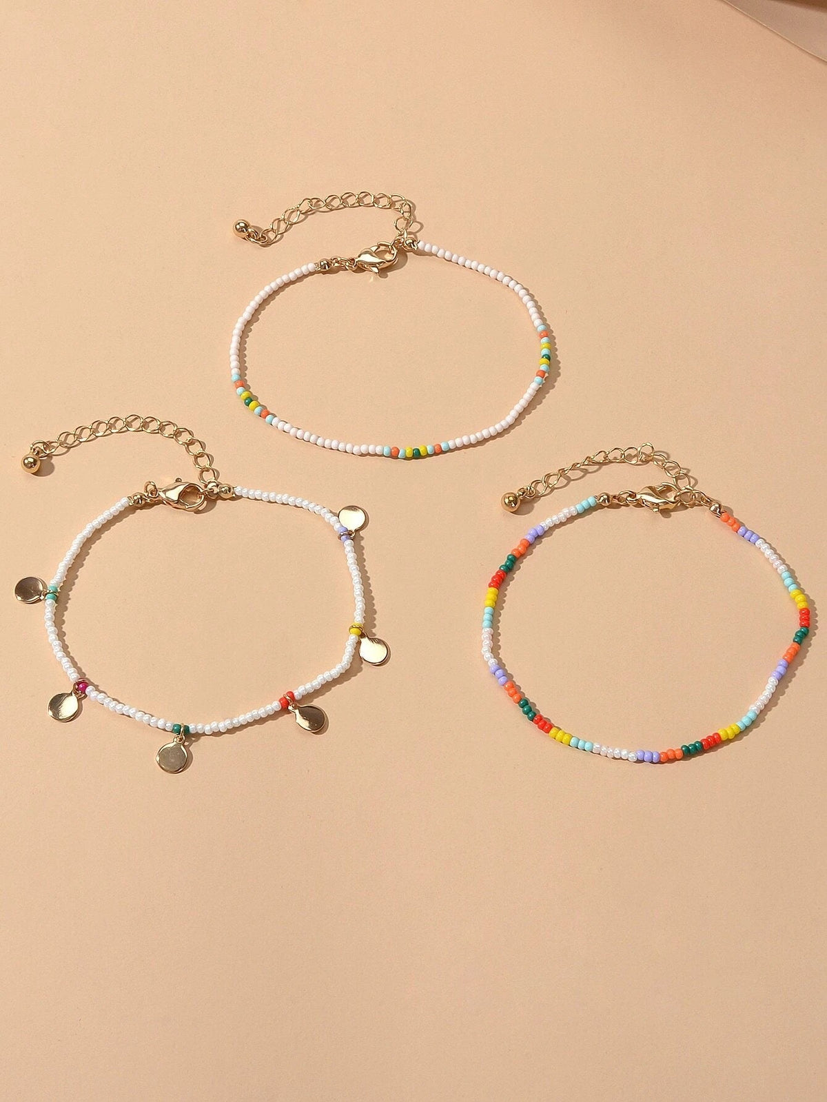3pcs Bohemian Handmade Disc Charm Colorful Seed Beads Bracelet Ethnic Jewellery-2
