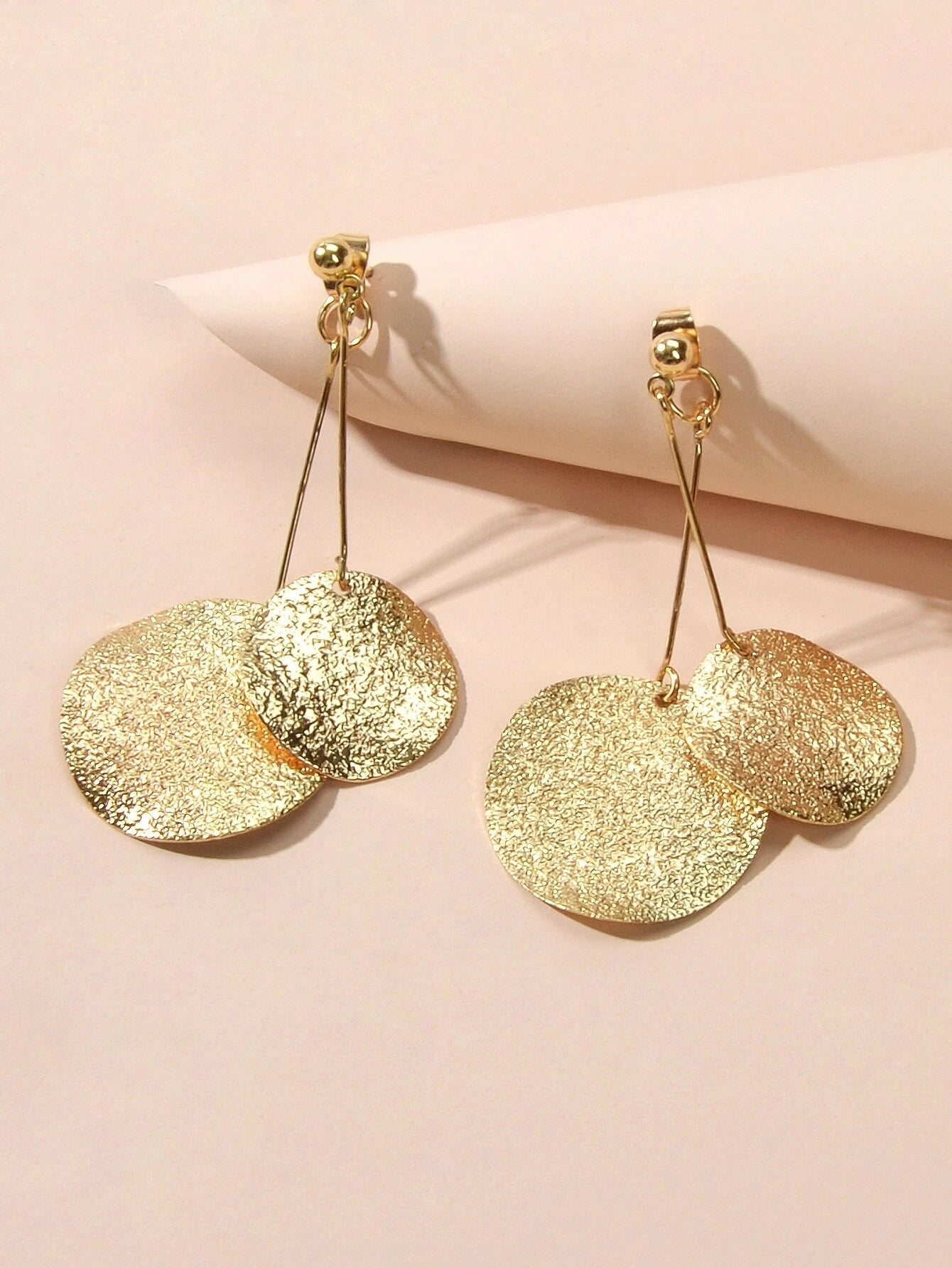 Gold Color Metal Geometric Drop Earrings Ear Jacket Stunning Disc Stud Jewellery-2