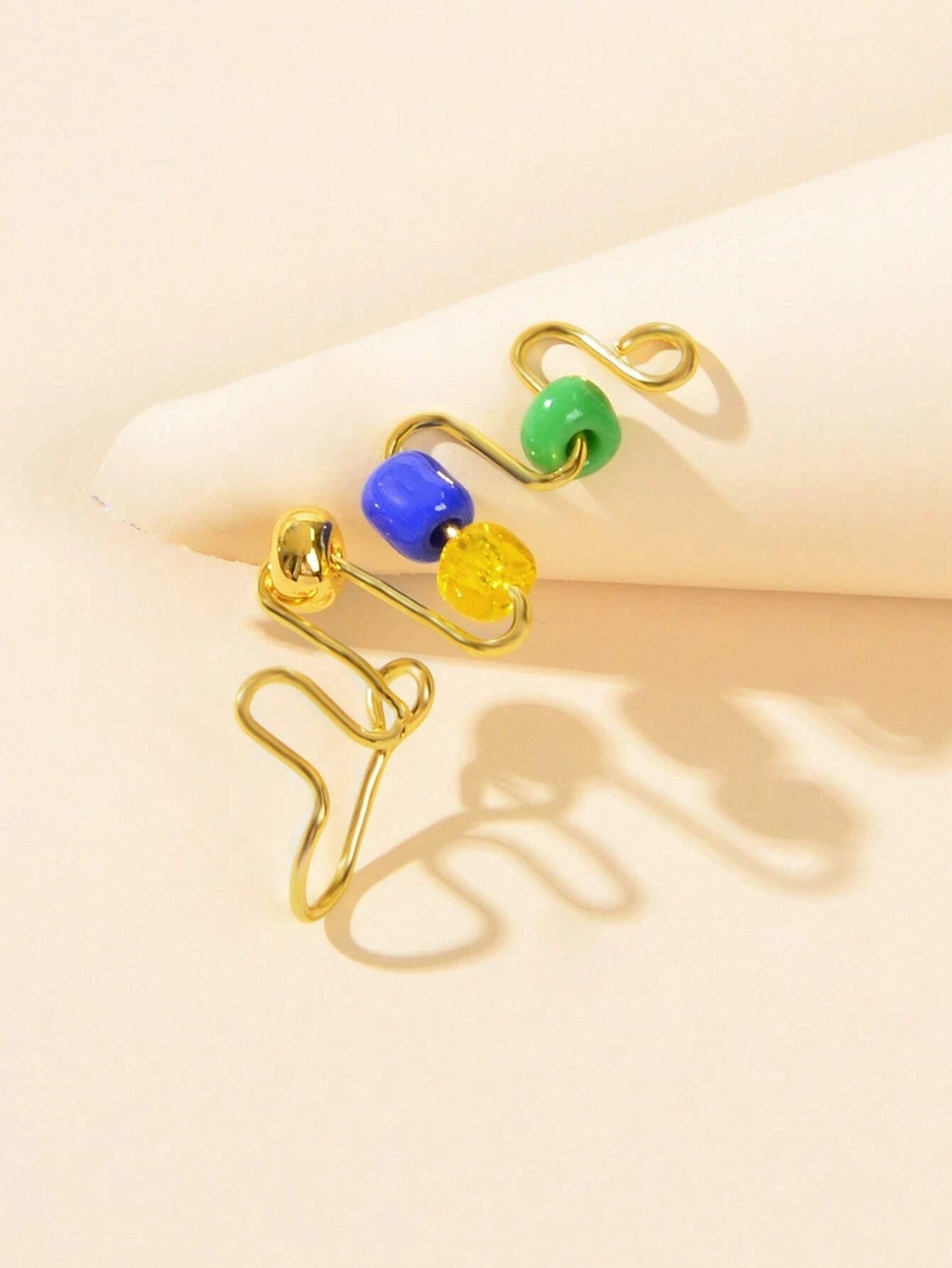 1 pc Fake Nose Ring Blue Green Beads Spiral Nose Stud Piercing Faux Nose Rings-2