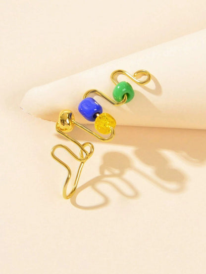 1 pc Fake Nose Ring Blue Green Beads Spiral Nose Stud Piercing Faux Nose Rings-2