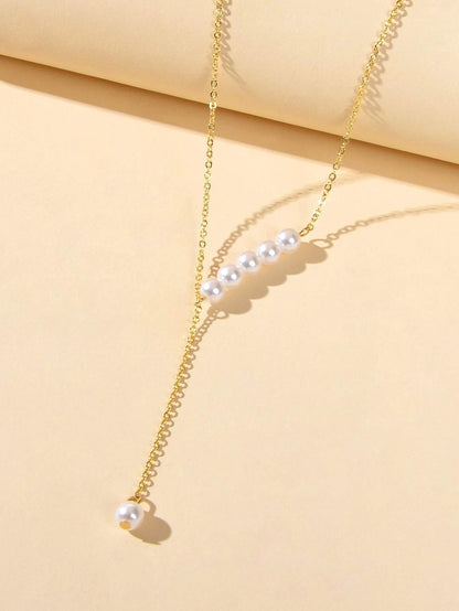 Luxurious jewellery Pearl Gold Silver Chain Y Shape Pendant Necklace Accessories-2