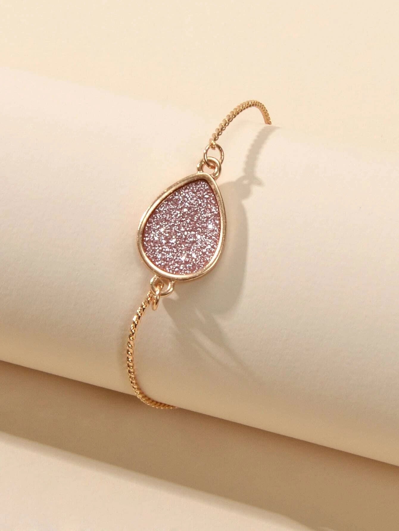 Textured Beautiful Jewelry Water Drop Charm Gold Chain Adjustable Women Bracelet-2