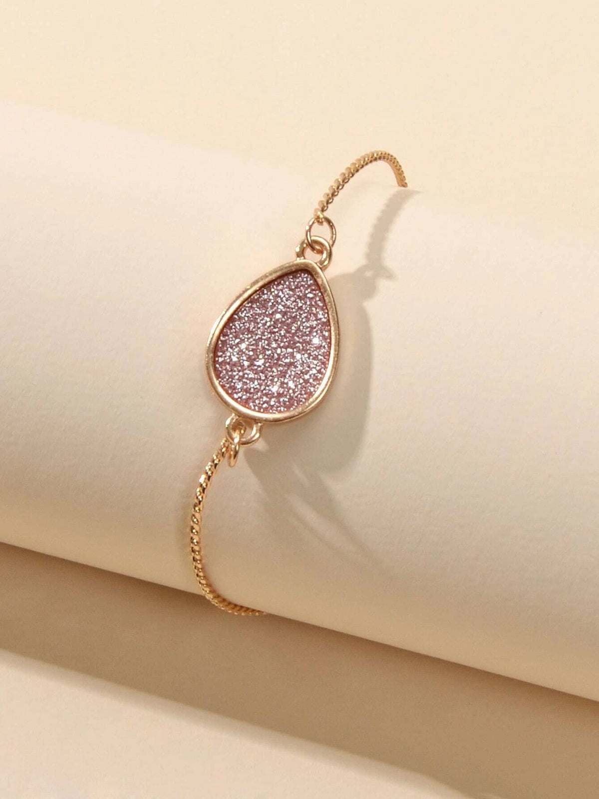 Textured Beautiful Jewelry Water Drop Charm Gold Chain Adjustable Women Bracelet-2