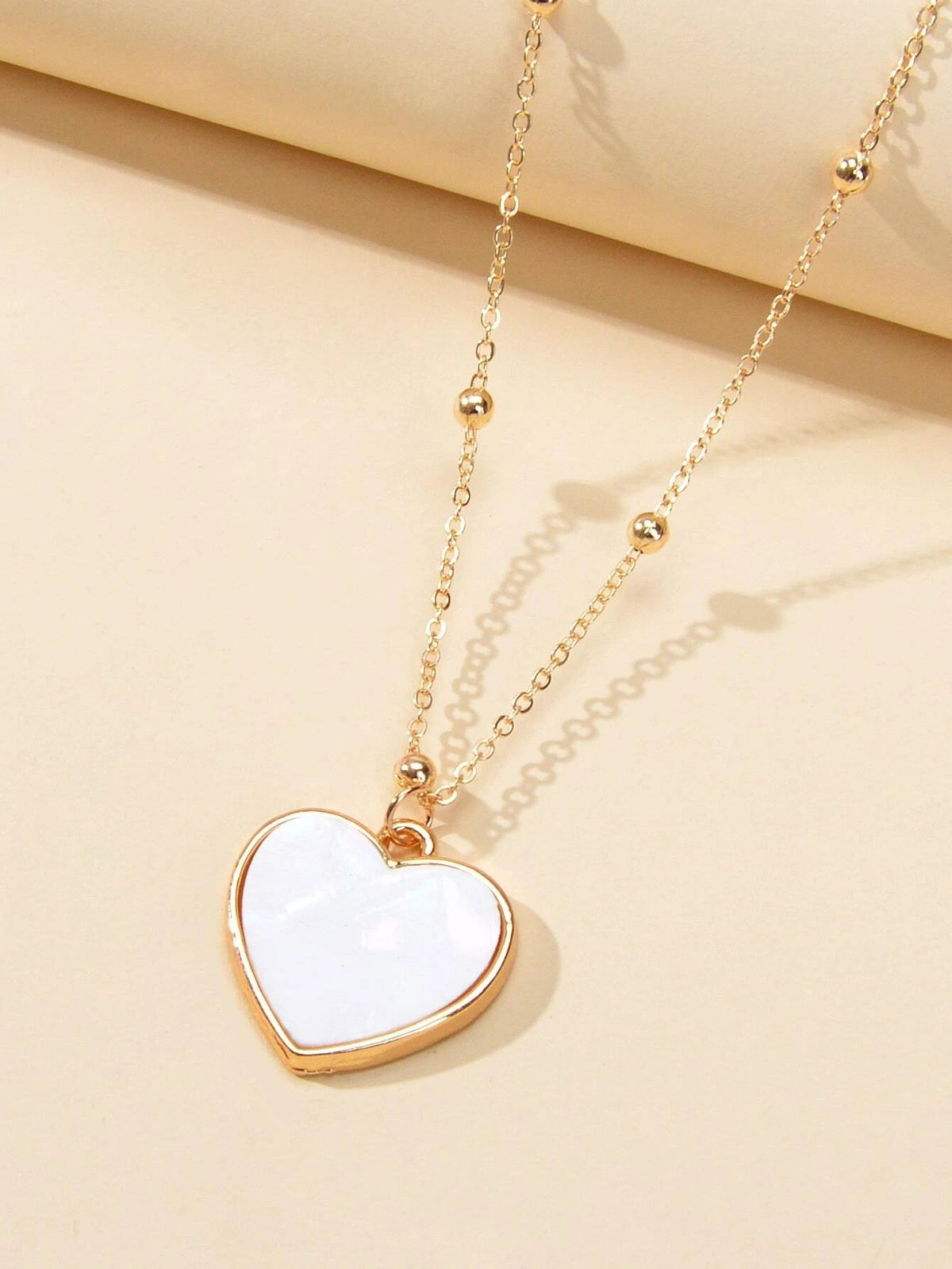 Gold Chain White Love Heart Pendant Lover Necklace Party Jewellery Friends Gift-2
