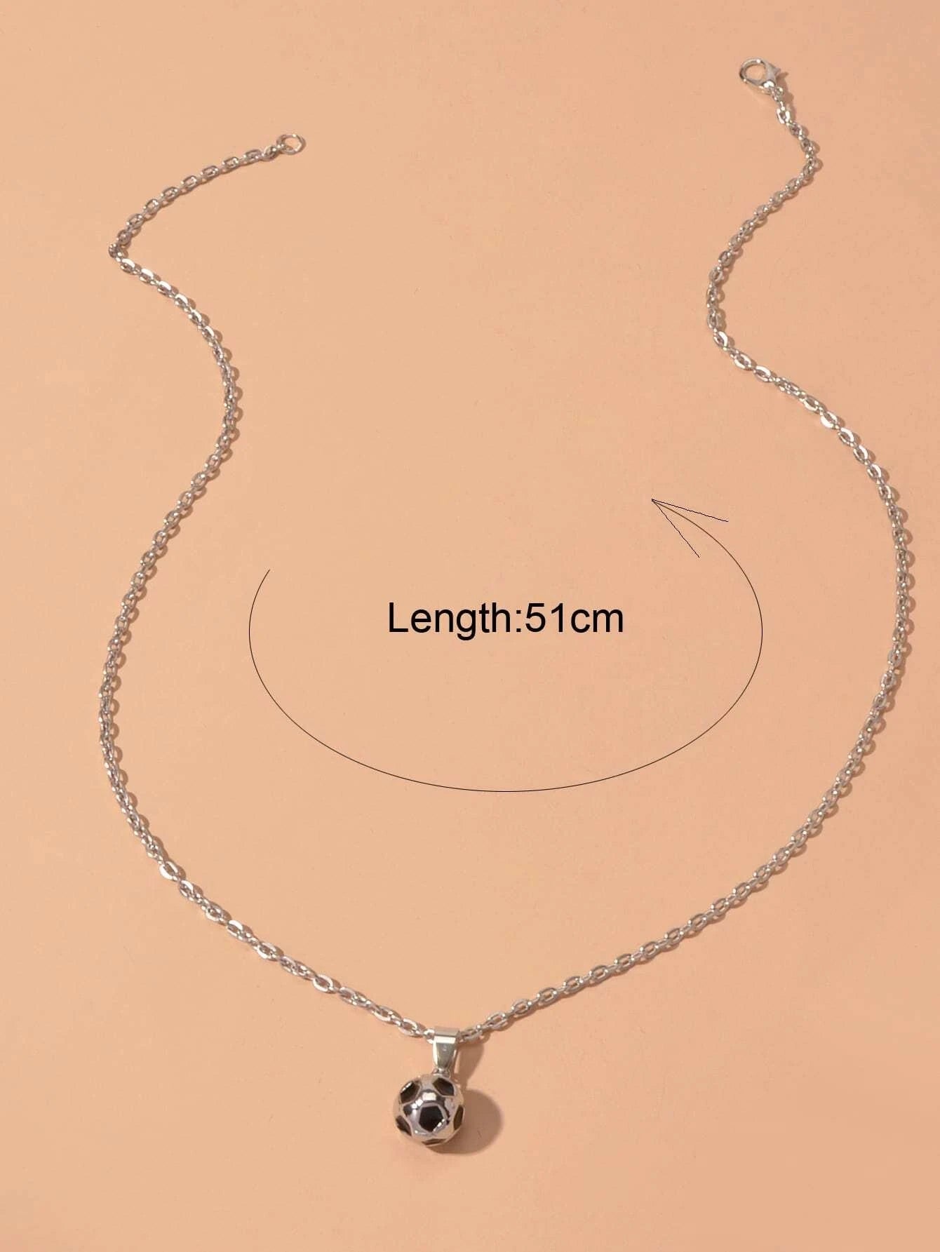 Silver Chain Black Enamel Football Pendant Necklace Soccer Ball Charm Collar-3