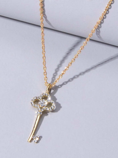 AU Local Rhinestone Flower Key Charm Necklace Stunning Simulated Diamond Jewelry-4