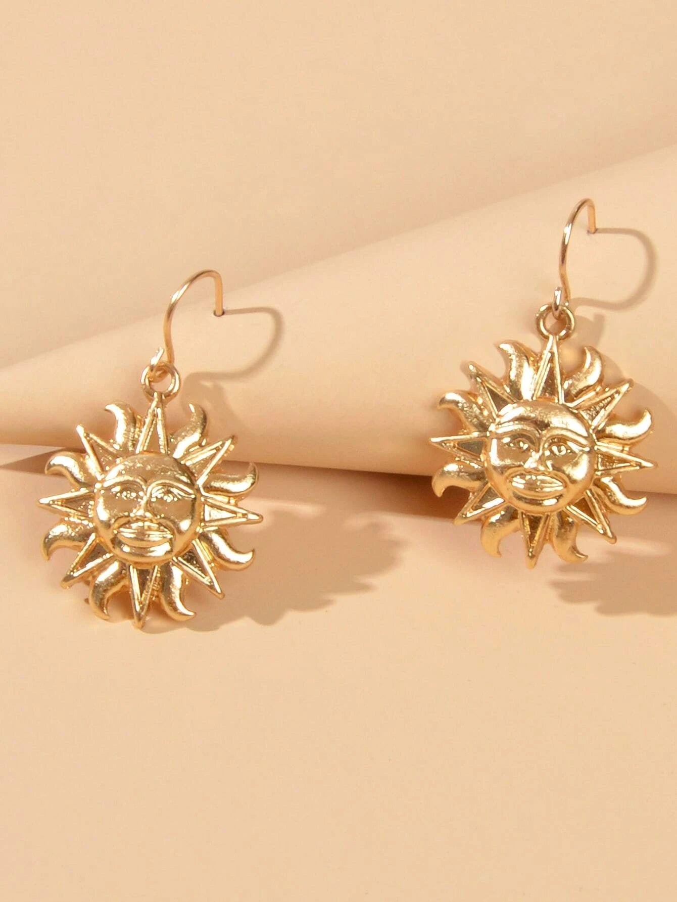 Gold Sun Drop Earrings Wholesale Price Women Teens Accessories Textured Jewelry-3