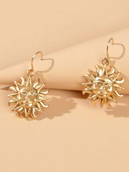 Gold Sun Drop Earrings Wholesale Price Women Teens Accessories Textured Jewelry-3
