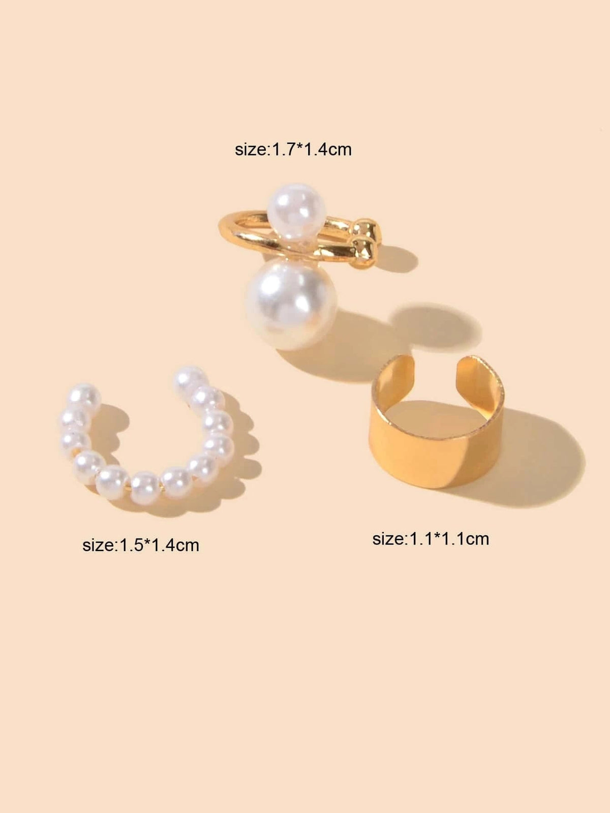 Fashion Pearl Gold Metal 3 pcs Ear Cuff Cartilage Earrings set Party Jewellery-2