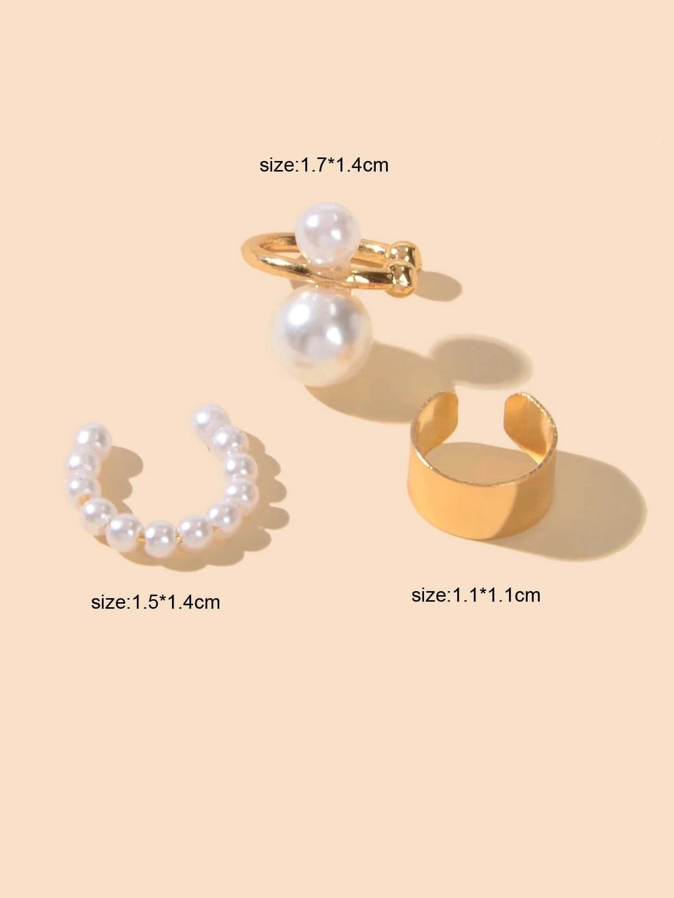 Fashion Pearl Gold Metal 3 pcs Ear Cuff Cartilage Earrings set Party Jewellery-2