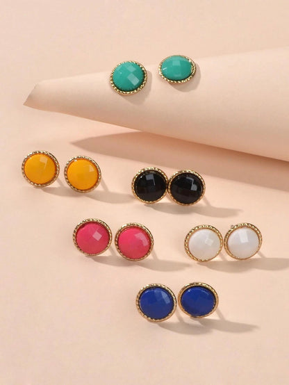 6 pairs Colourful Round Beads Small Stud Earrings Funny Gifts for Best Friends-2