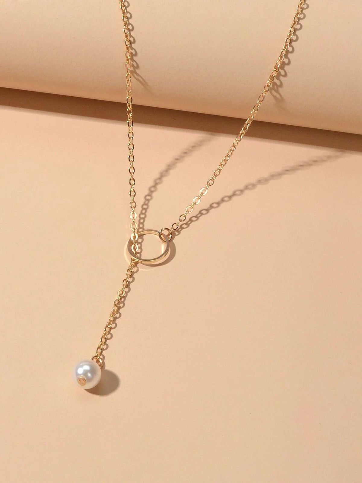Fashion Gold Silver Chain Faux Pearl Decor Simple Lariat Necklace Women Jewelry-2