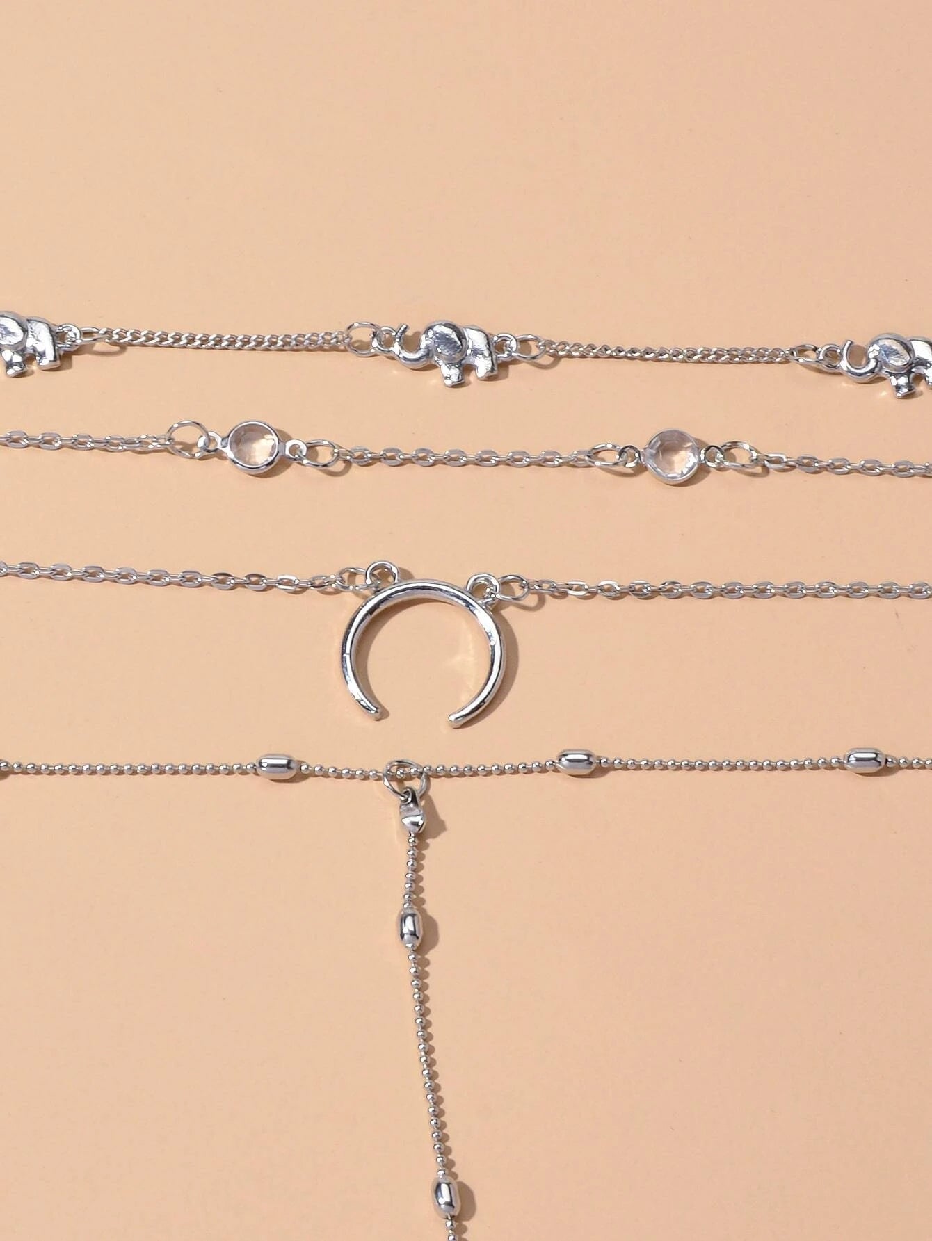 Tribal Ethnic Multi-layer Silver Chain Horns Pendant Necklace Boho Chic Jewelry-2