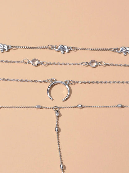 Tribal Ethnic Multi-layer Silver Chain Horns Pendant Necklace Boho Chic Jewelry-2