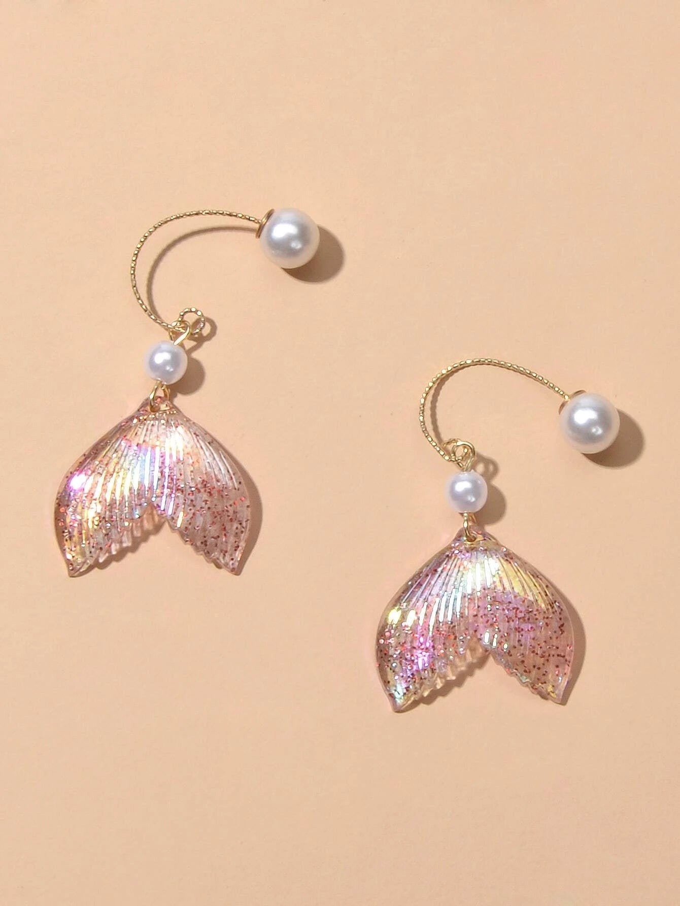 New Statement Pearl Decor Mermaid Tail Drop Earrings Shiny Women Teens Jewellery-3