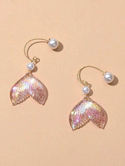 New Statement Pearl Decor Mermaid Tail Drop Earrings Shiny Women Teens Jewellery-3