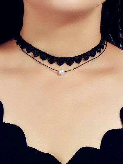 Black Elastic 5pcs Lace Flower Triangle Charm Boho Gothic 90s Tattoo Choker Gift-2
