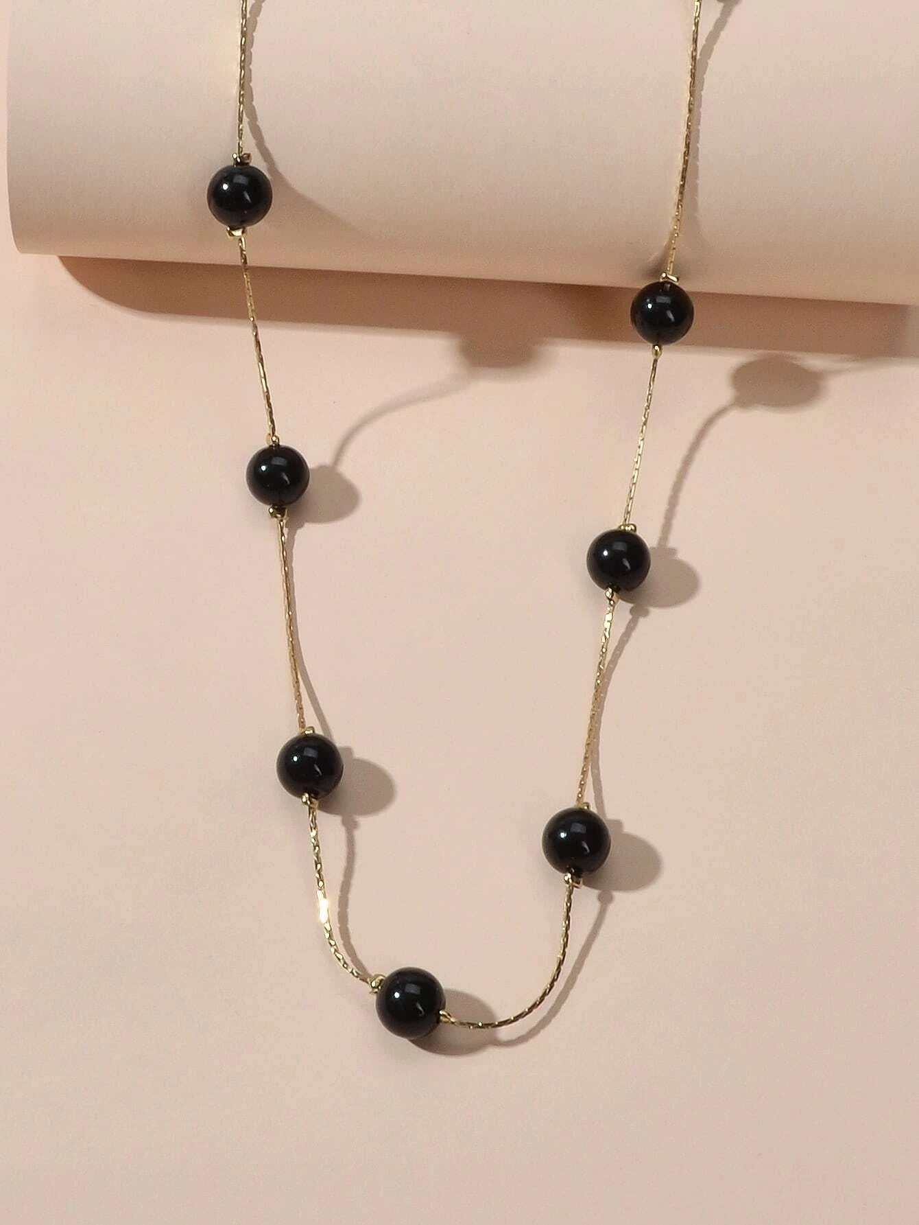 AU Post Fashion Accessories Black Beads Gold Chain Necklace Women Party Jewelry-2