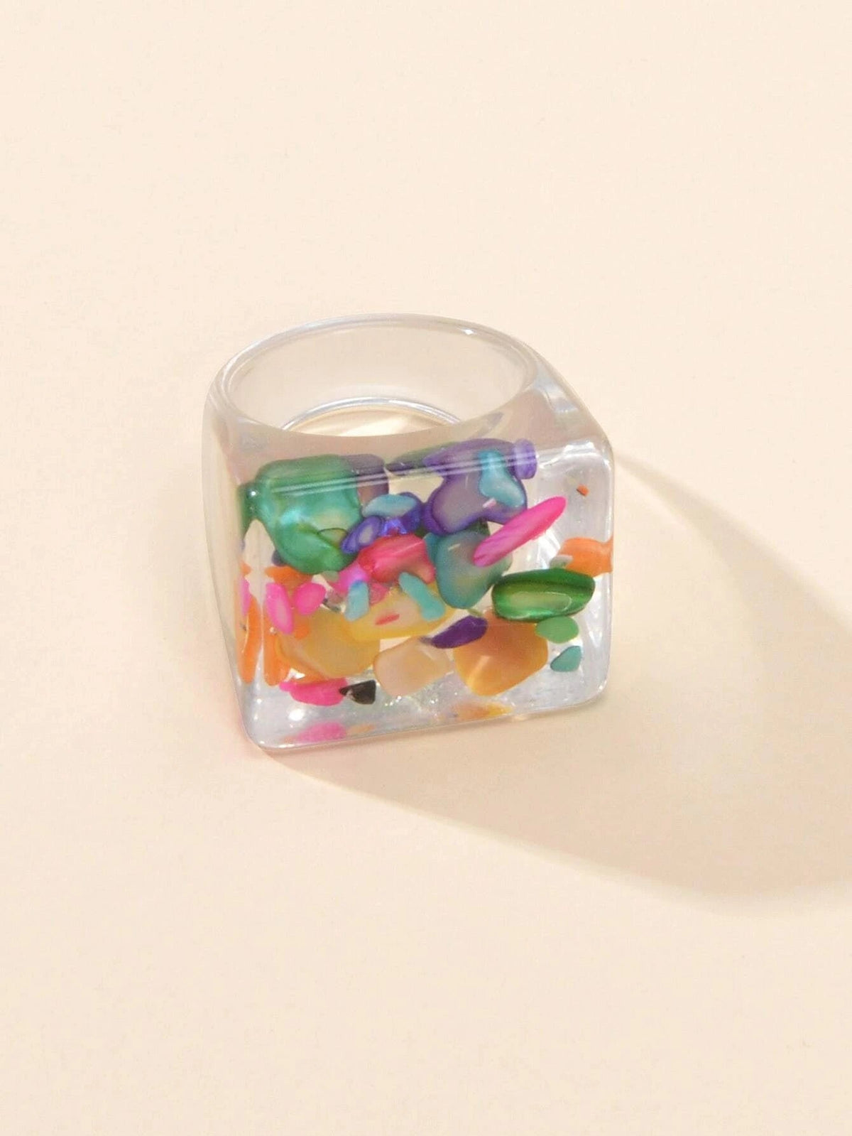 Transparent Trendy Colorful Stone Square Acrylic Chunky Ring Designer Jewellery-2