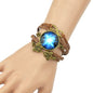 Brown Pu Leather Braided Multi-layer Chain Round Acrylic Wrap Bracelet Girl Gift-1