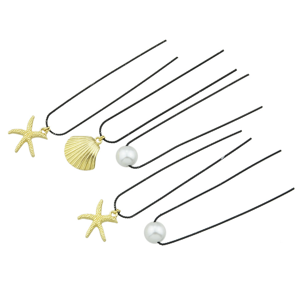 5pcs Hair Pins with Starfish Shell Pearl Charm Hair Sticks Hair Accessories Gift-2