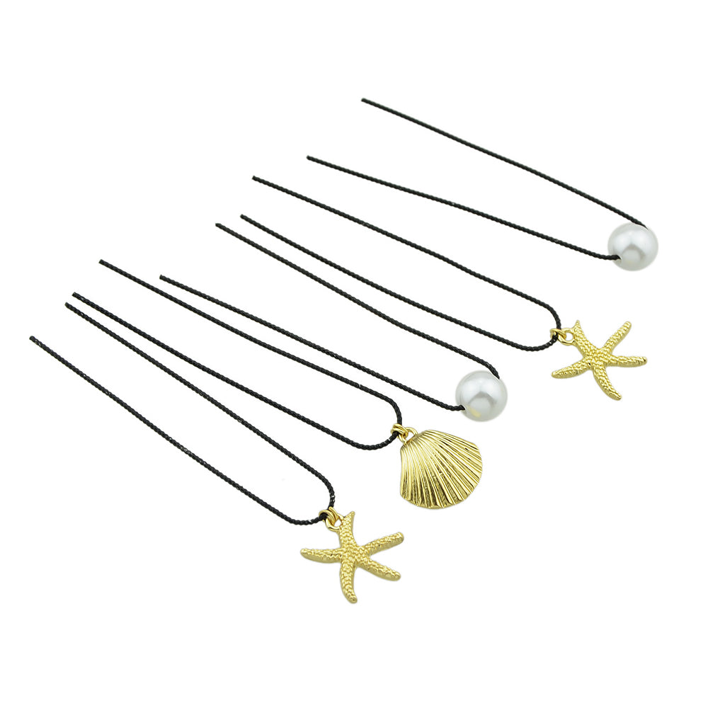 5pcs Hair Pins with Starfish Shell Pearl Charm Hair Sticks Hair Accessories Gift-3