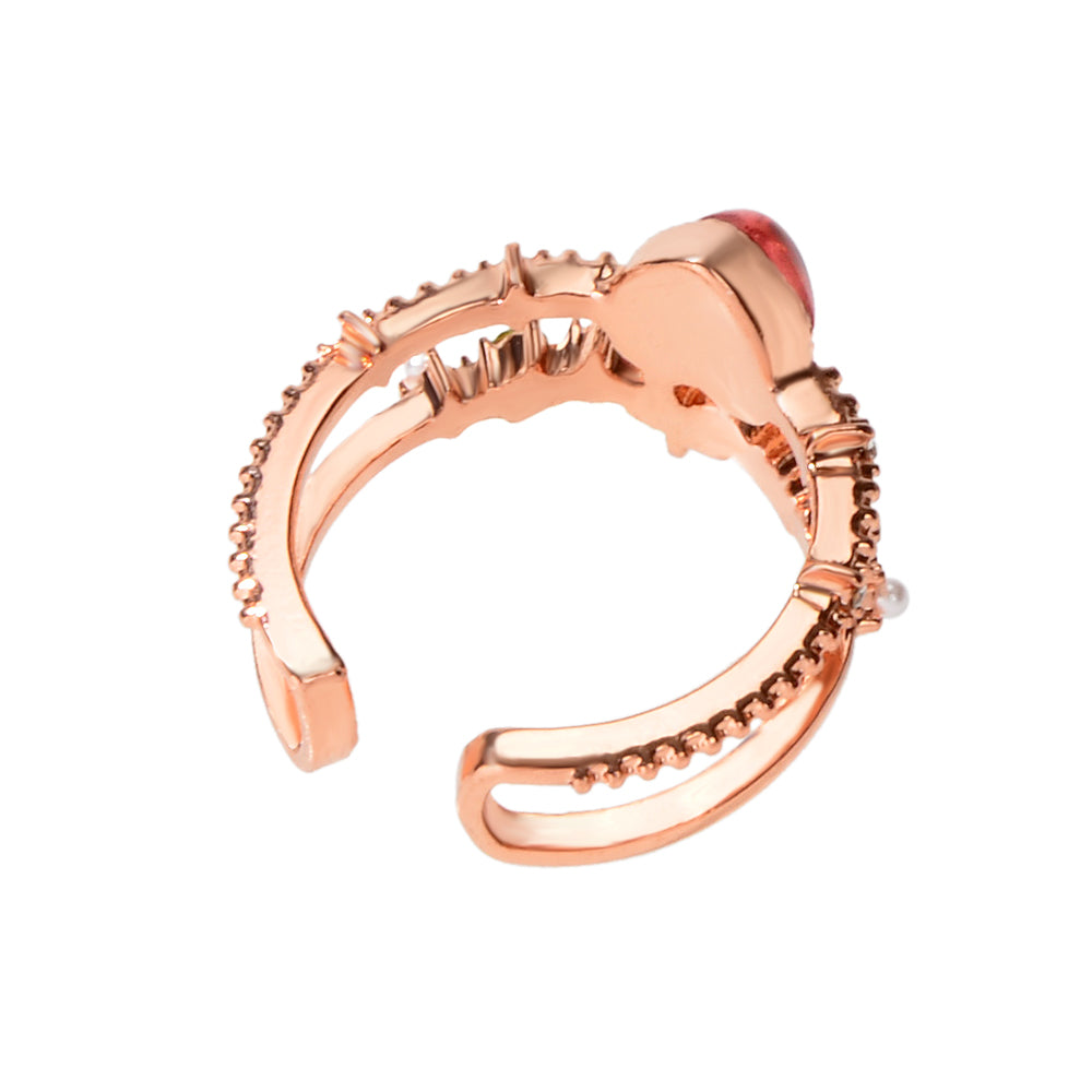 AU Post Luxury Faux Pearl Rhinestone Red Love Heart Rosegold Cuff Finger Ring-2
