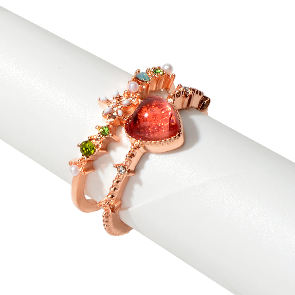 AU Post Luxury Faux Pearl Rhinestone Red Love Heart Rosegold Cuff Finger Ring-3