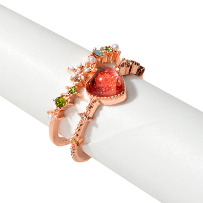 AU Post Luxury Faux Pearl Rhinestone Red Love Heart Rosegold Cuff Finger Ring-3