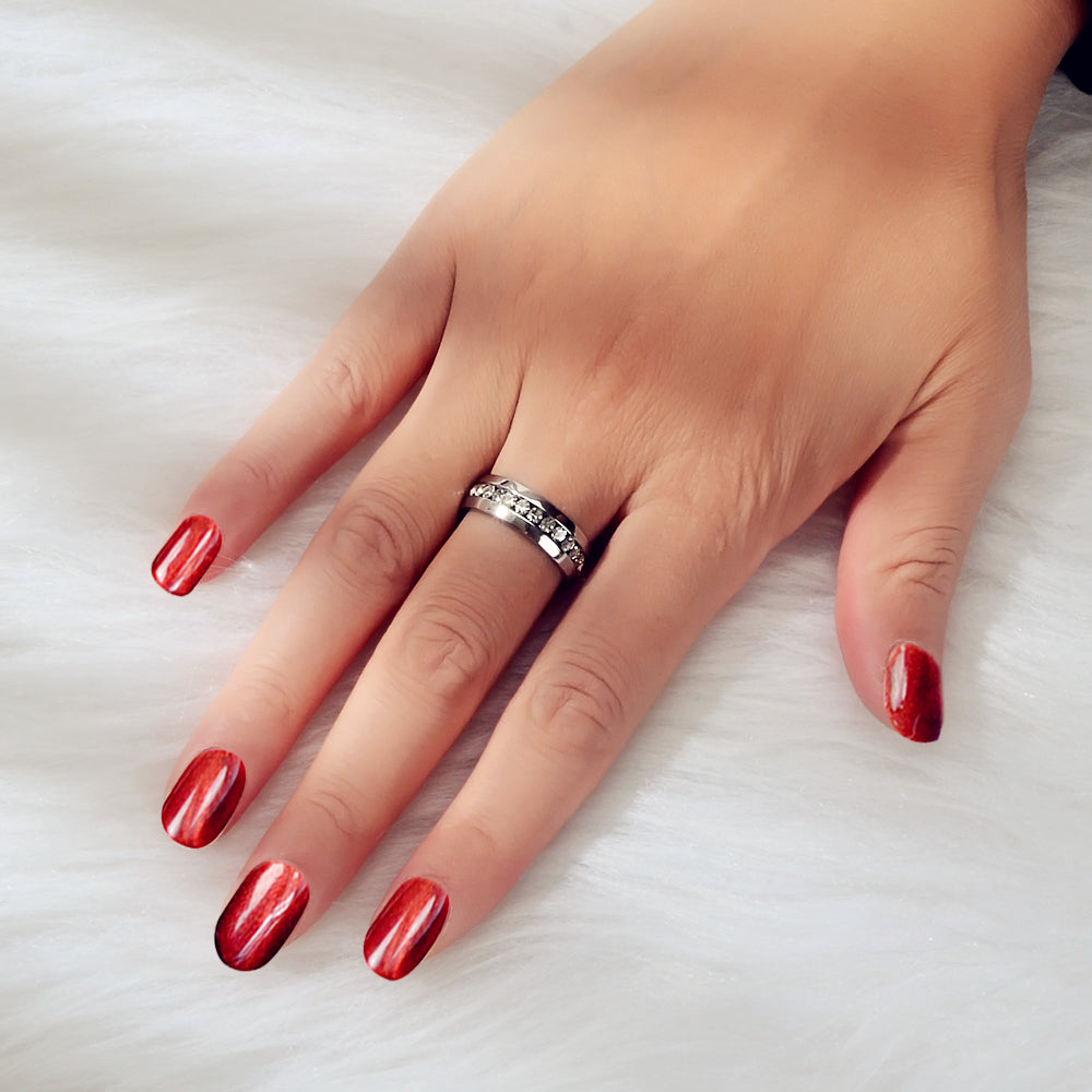 Faux Cubic Zirconia Silver Promise Ring Band Women Engagement Jewellery Gift-0