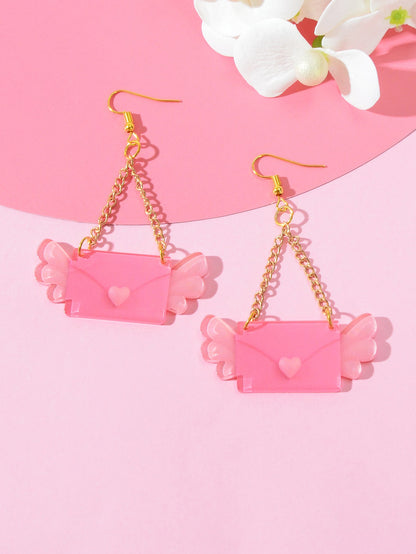 Pink Sweetheart Pendant Earrings Adorably Cute and Charming Girls Jewellery Gift-4