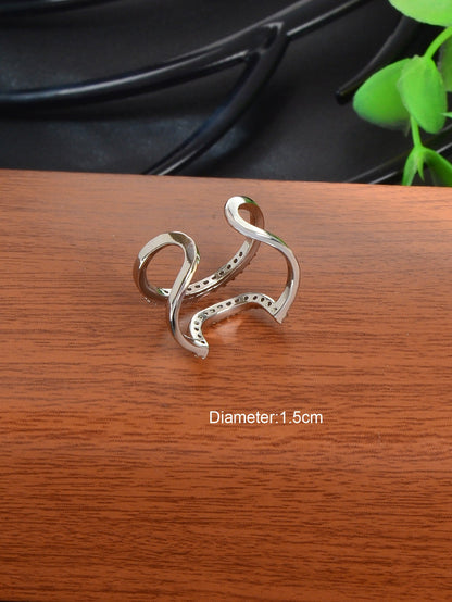 Silver Plated Diamond Accent Nail Ring - Elegant and Stylish Accessory!-4