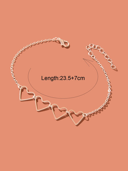 Hollow Heart Charm Adjustable Anklet Beach Accessories Minimalist Foot Jewellery-3