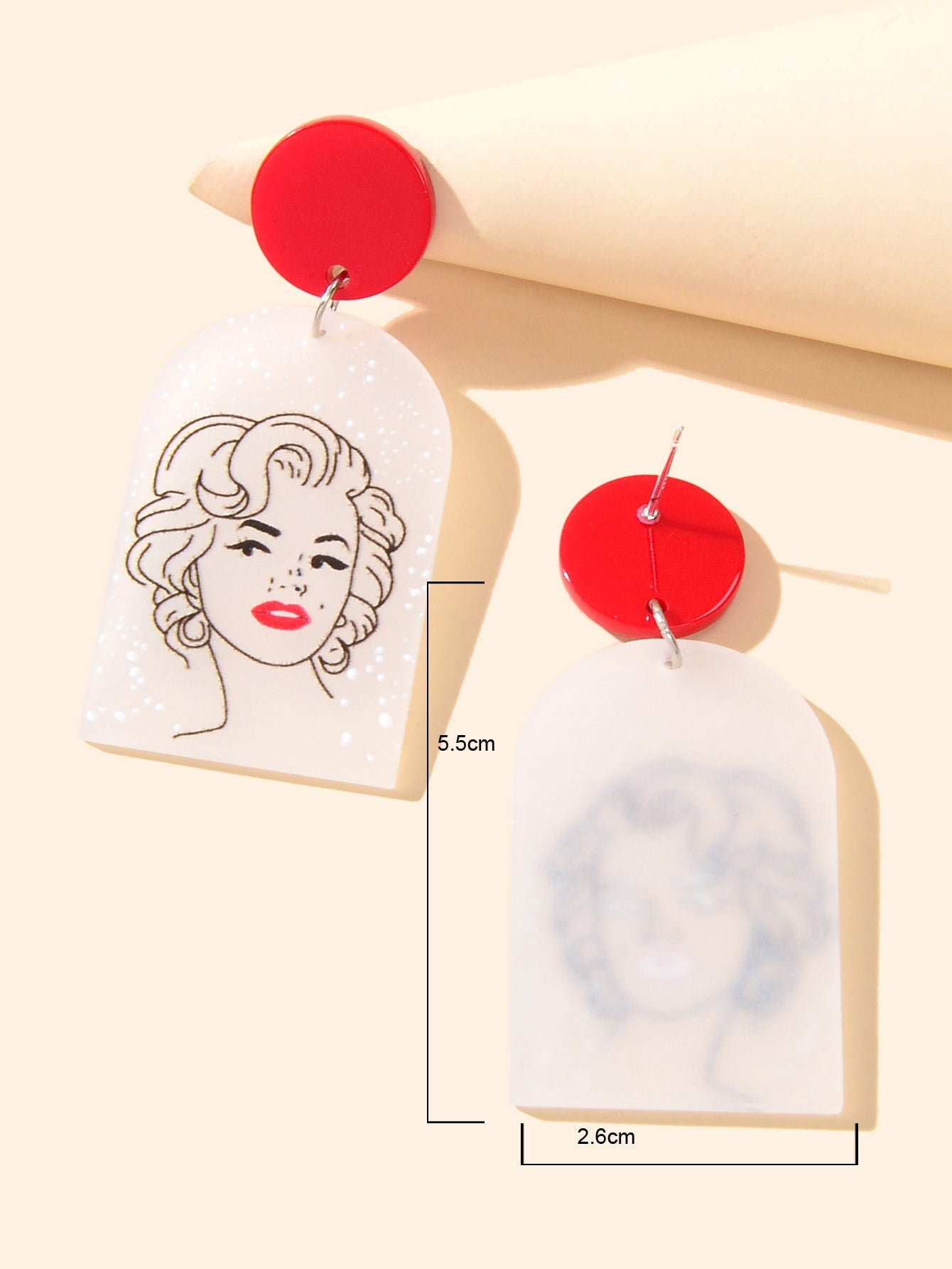 White Red Acrylic Geometric Portrait Pattern Lightweight Earrings Party Jewelry-3