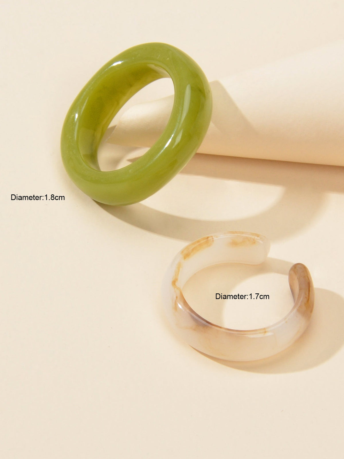 Stackable 2 pcs Beige Green Resin Chunky Multiple Bulk Pack Boho Chic Ring set-3