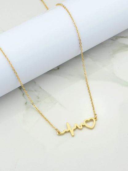 Minimalist Jewelry Gold Silver Chain Heartbeat Pendant Necklace Party Decoration-3