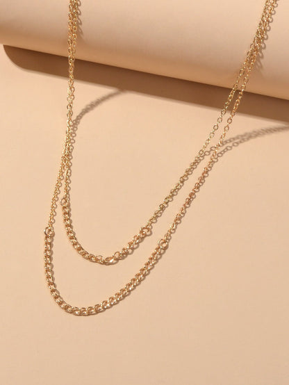 Gold Curved Earrings & Double Layer Necklace Set - Stylish Jewelry Ensemble-4