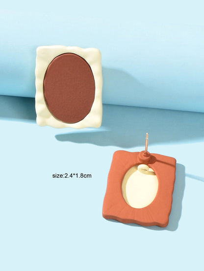 Cream Chocolate Color Square Stud Dainty Earrings Girls Party Jewellery Gift New-3