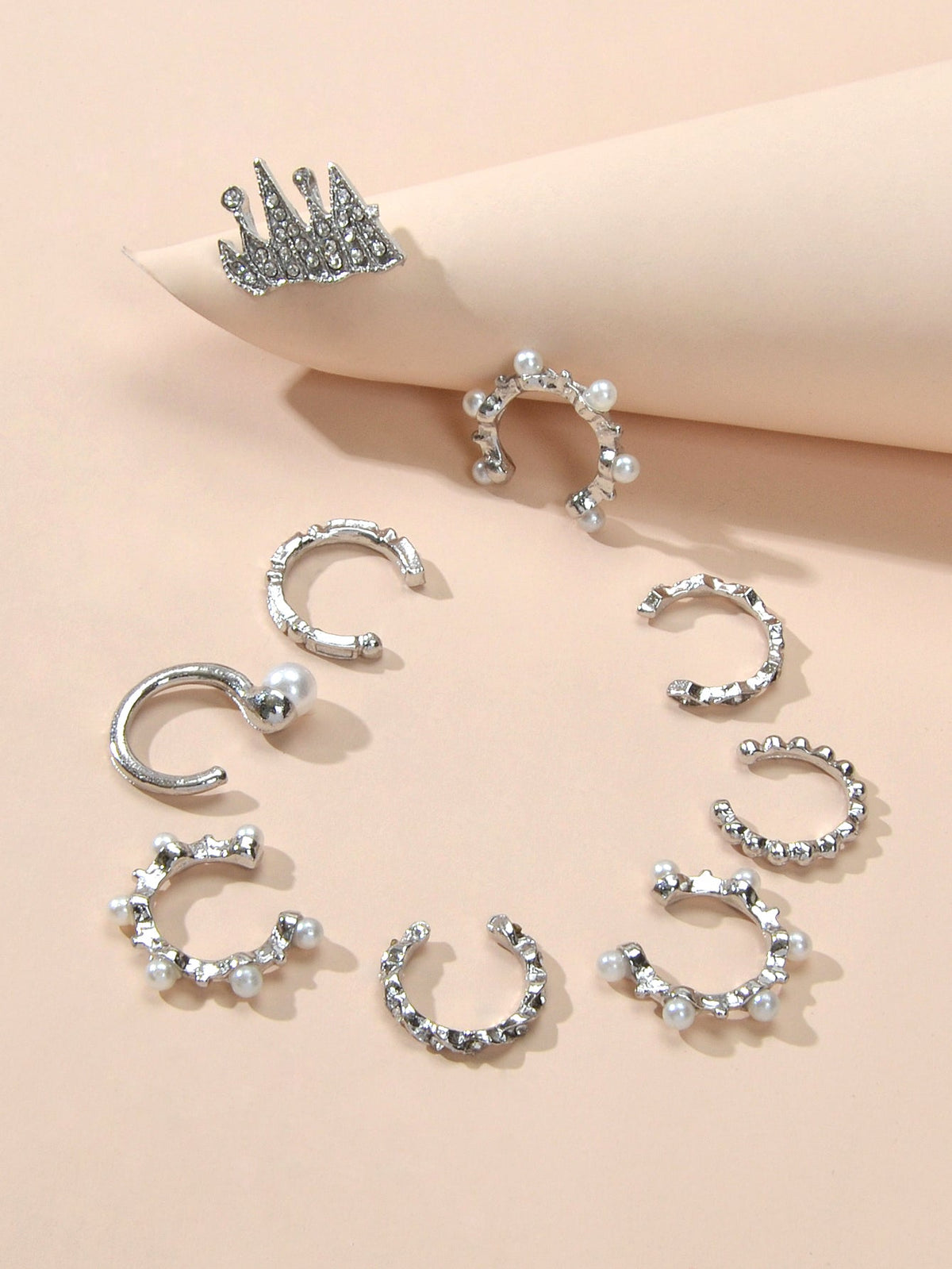 9pcs Silver Ear Cuffs Clip On Cuff Earrings Cartilage Helix Wrap Ear Jewelry Set-3