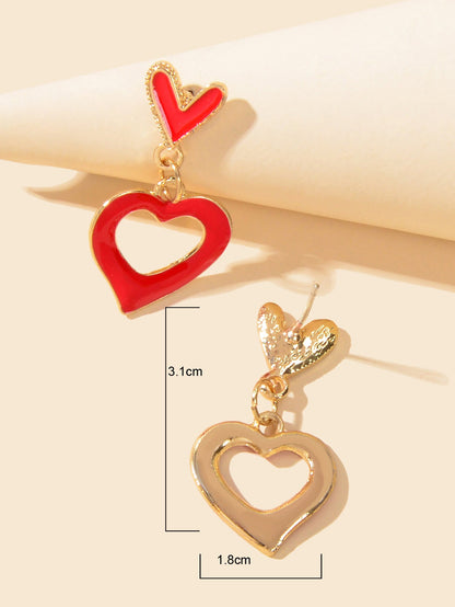 Red Heart Charm Stud Earrings Girls Valentine's Day Gift-3