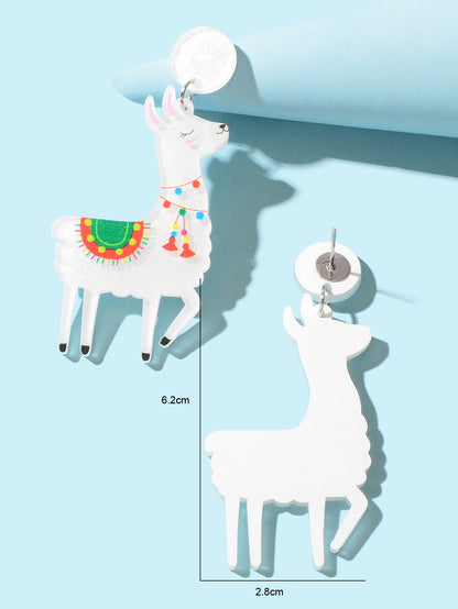 White Acrylic Lovely Sheep Dangle Lamb Earrings Cartoon Design Geometric Jewelry-3