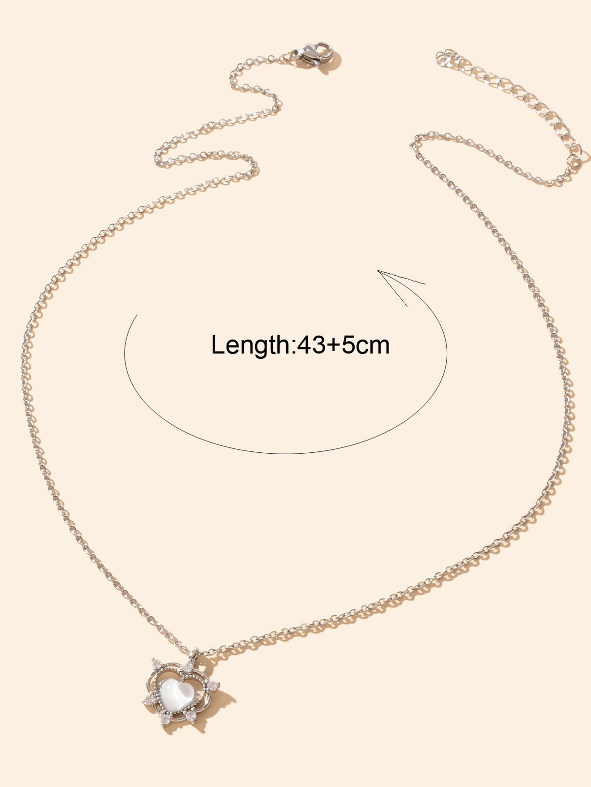 Exquisite Silver Chain Rhinestone Opal Decor Heart Pendant Necklace Gift Jewelry-3