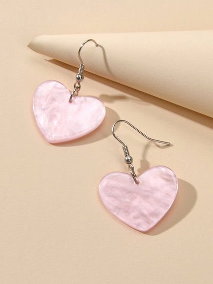 Valentine's Day Women Girl Gift Pink Heart Korean Acrylic Drop Trendy Earrings-3